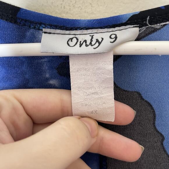 ONLY‎ 9 Blue Black Floral Print Asymmetrical Tank Top Liquid Slinky Knit Sz 4X - Picture 6 of 8